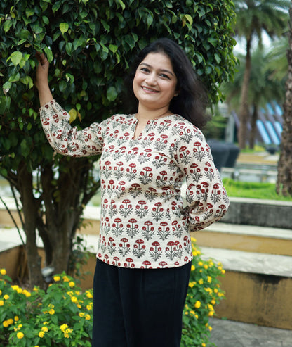 Beige Floral Classic Top