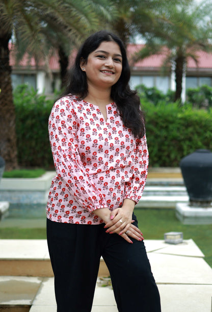 Red Floral Classic Top