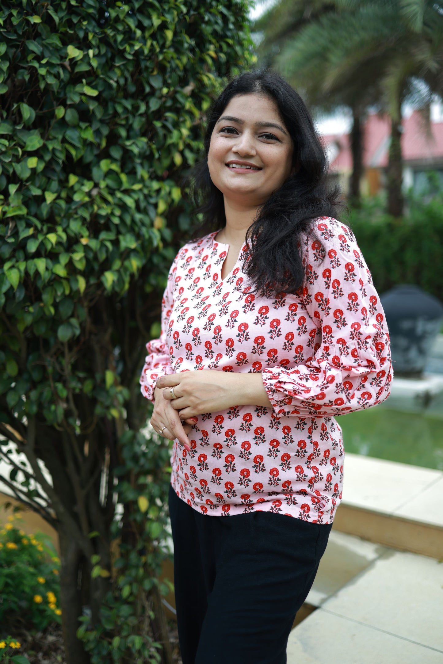 Red Floral Classic Top