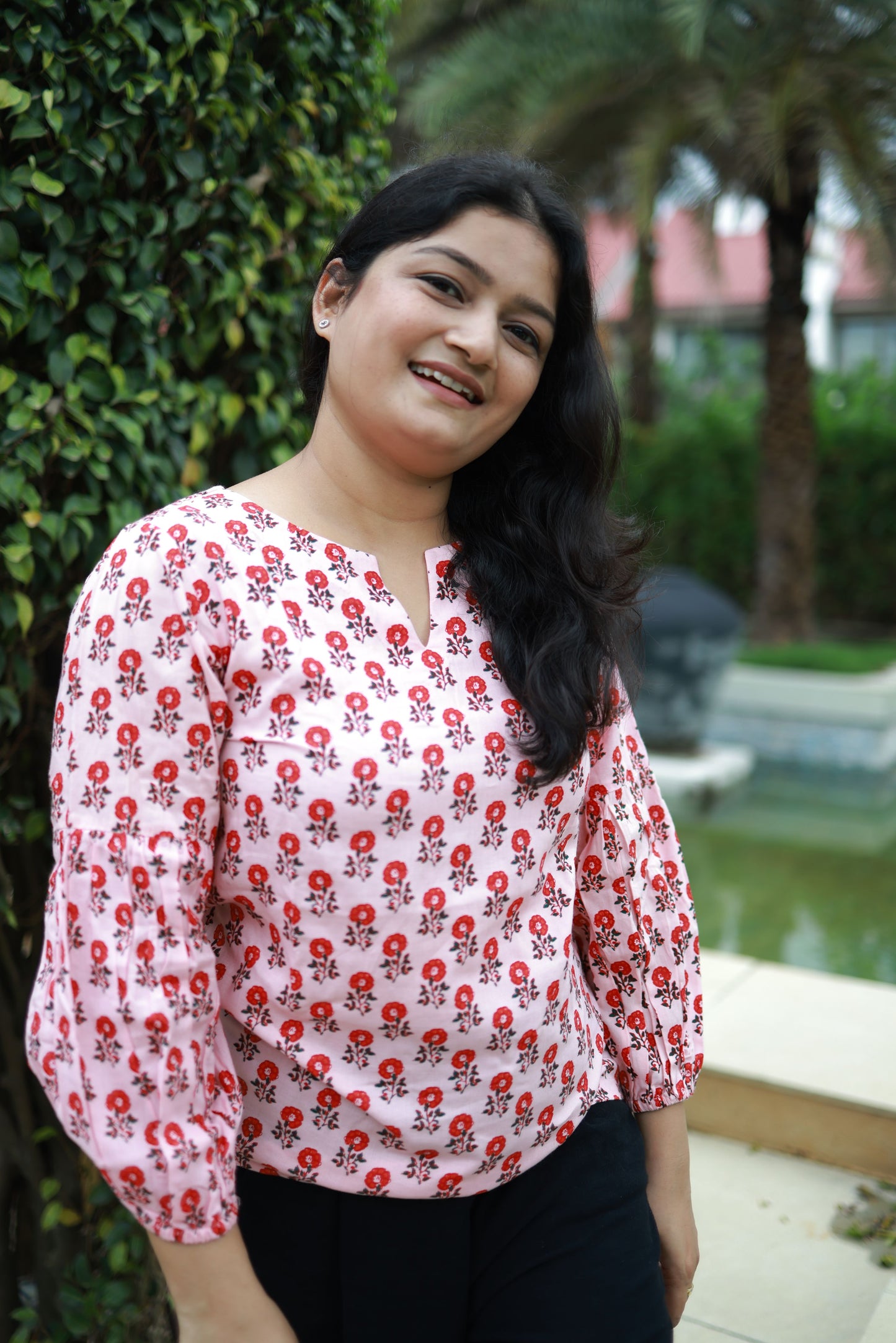 Red Floral Classic Top