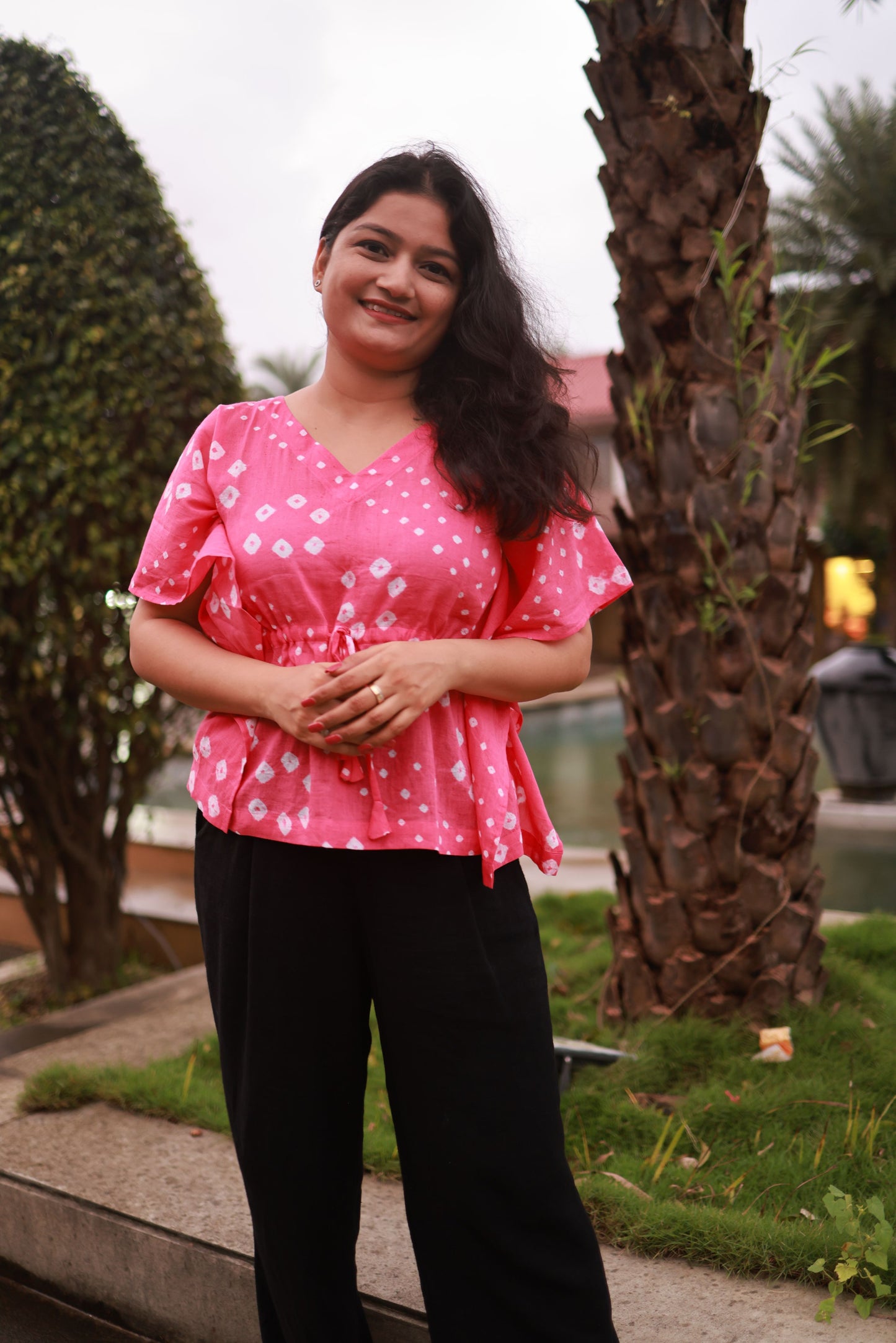 Pink Bandhani Kaftan Top