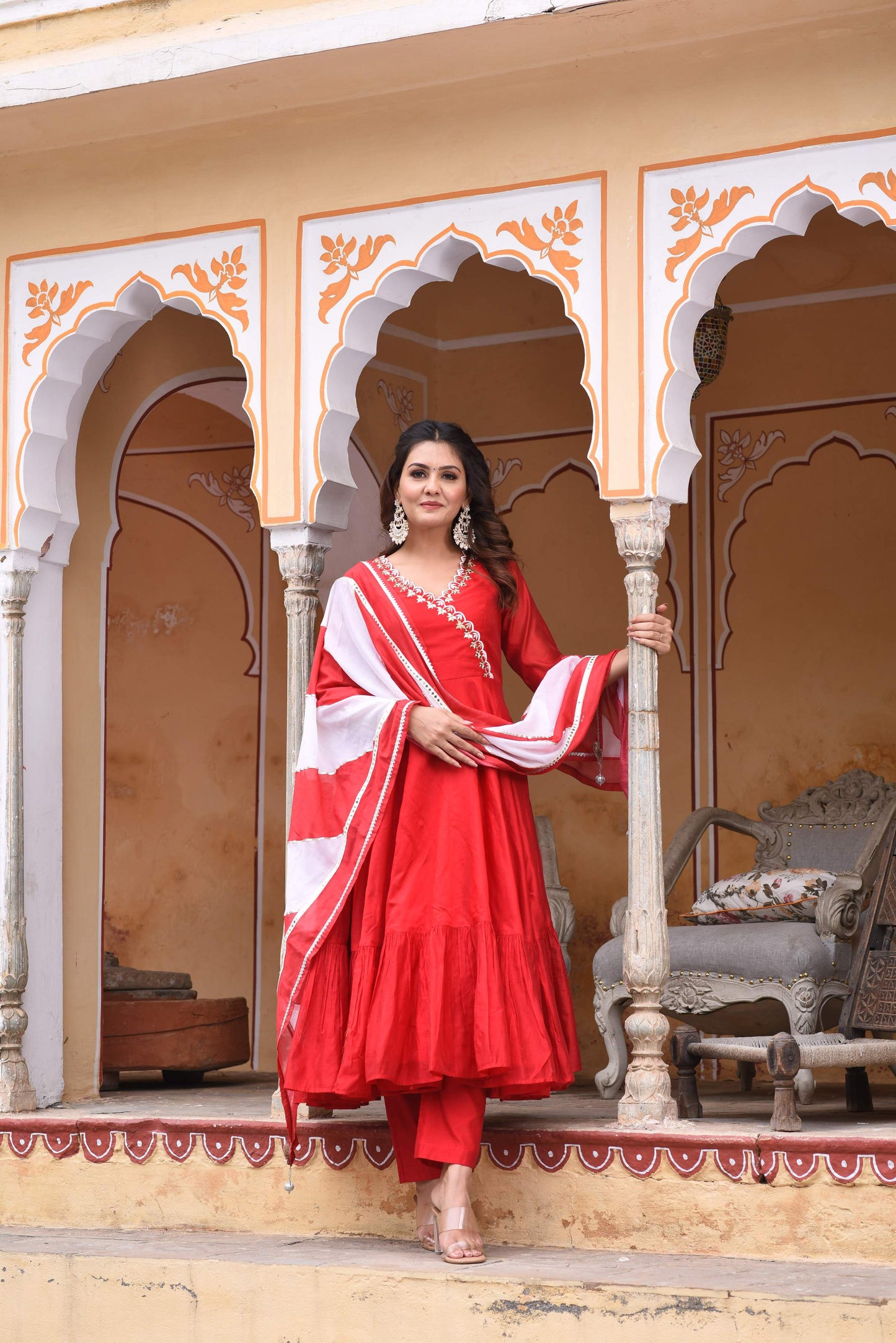 Sheer Red Chanderi Suit Set