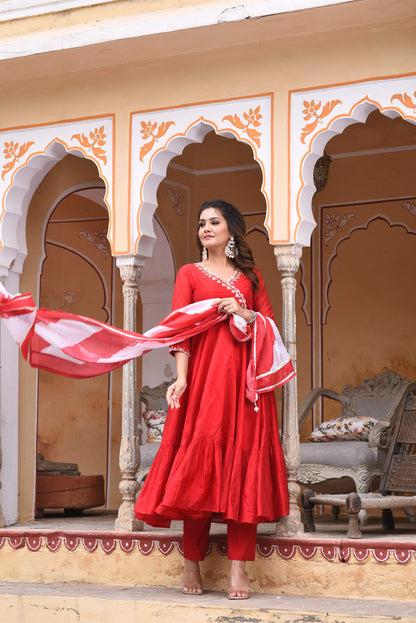 Sheer Red Chanderi Suit Set