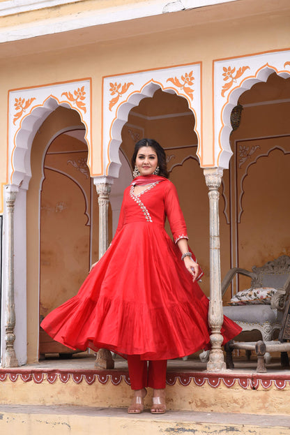 Sheer Red Chanderi Suit Set