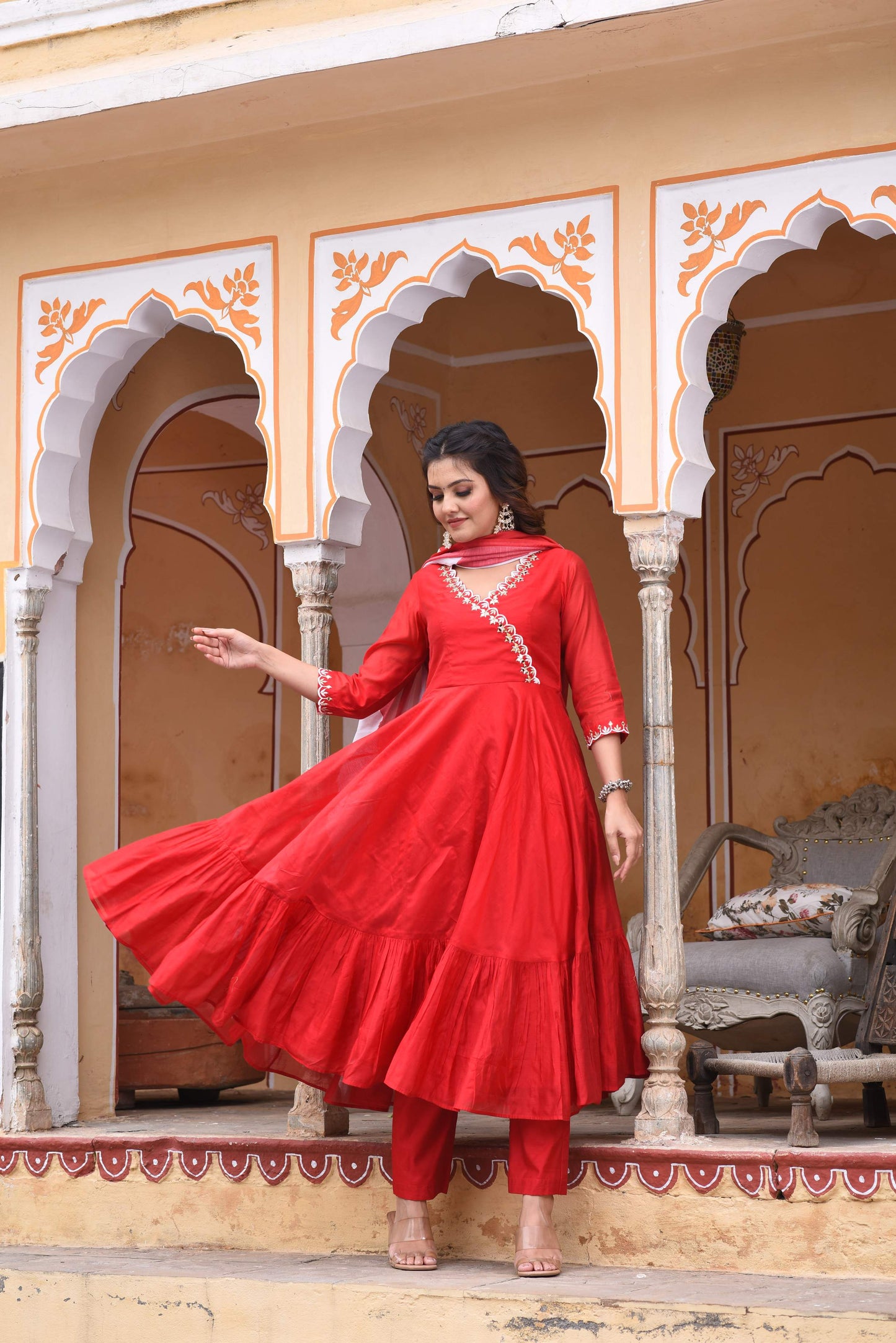 Sheer Red Chanderi Suit Set