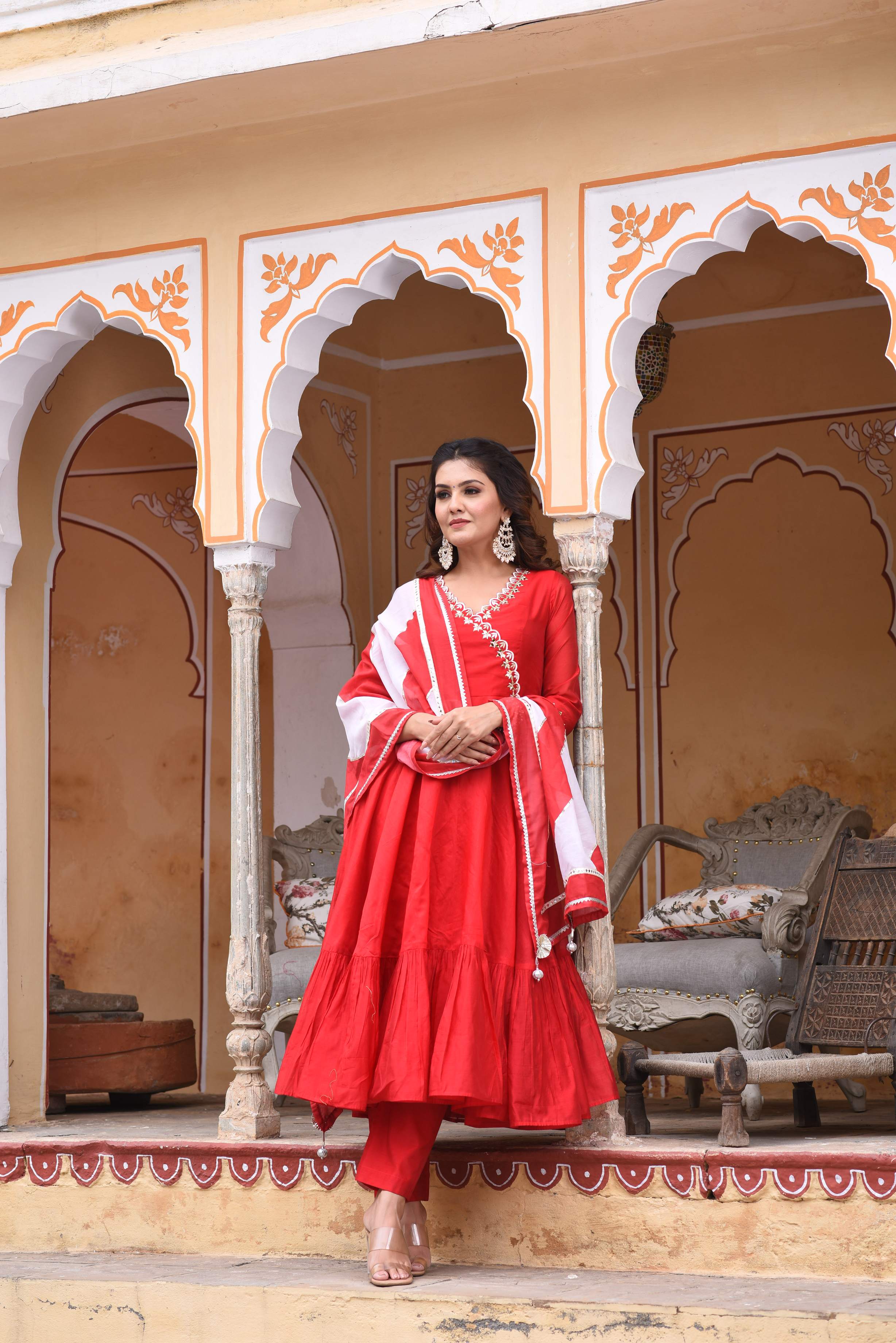 Shop for Fancy Red Zardosi Chanderi Suit Set – Gillori