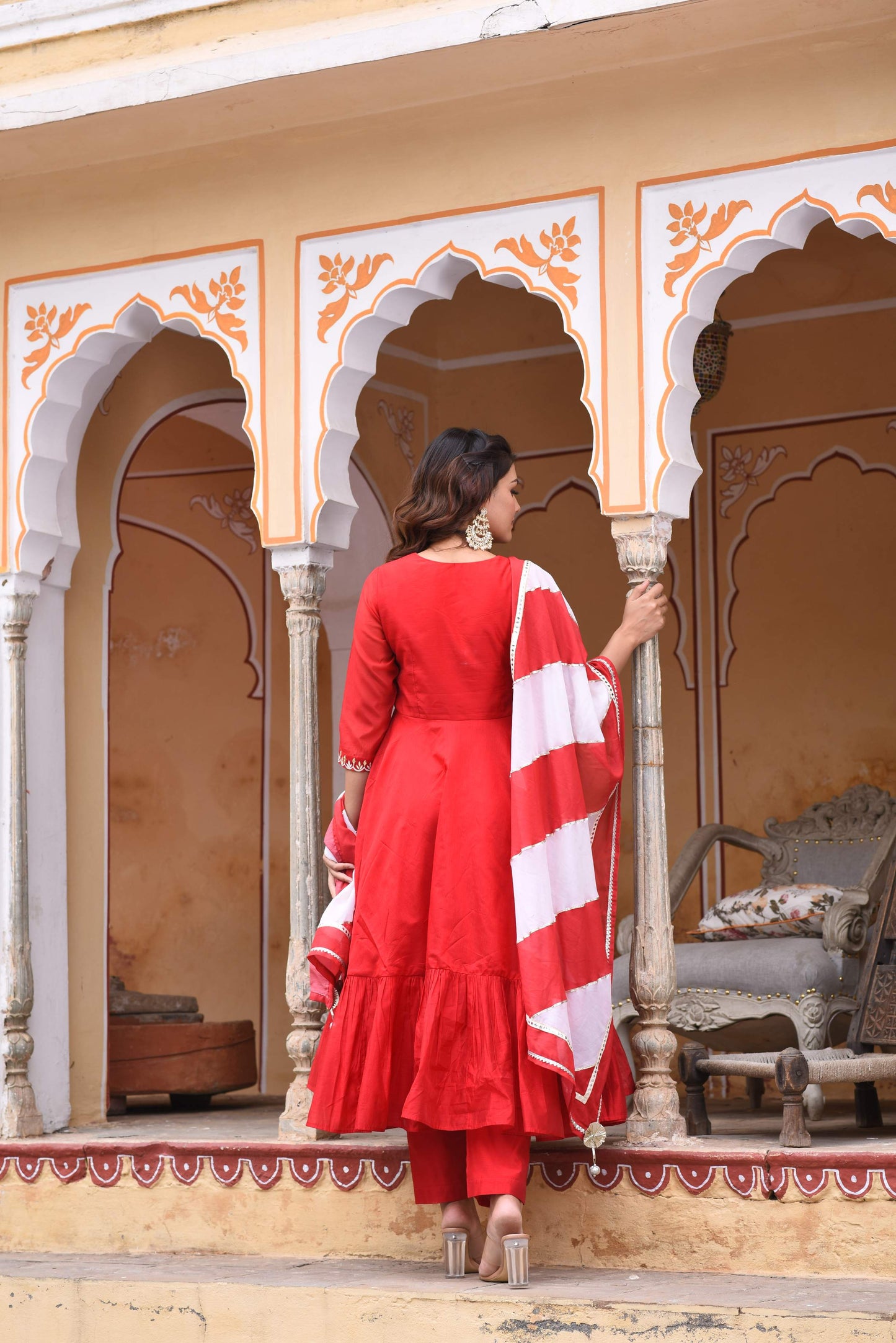 Sheer Red Chanderi Suit Set