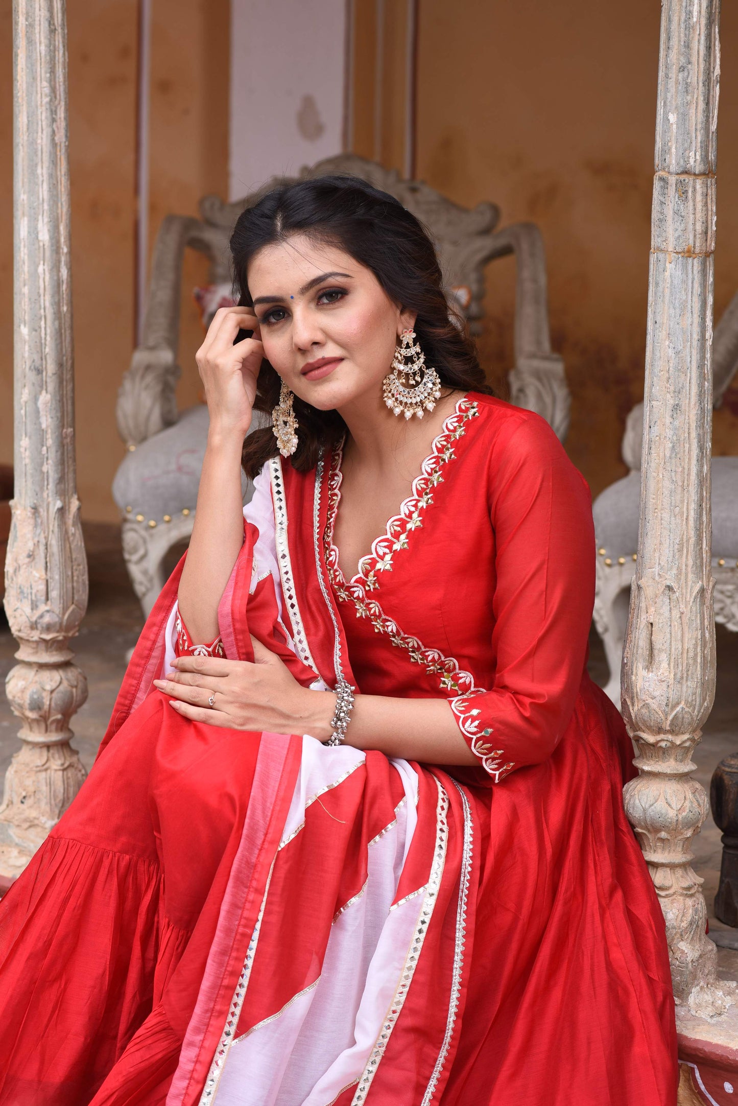 Sheer Red Chanderi Suit Set