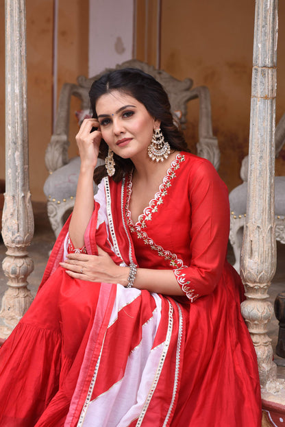 Sheer Red Chanderi Suit Set