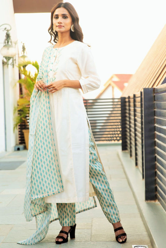 Off White Chanderi Suit Set