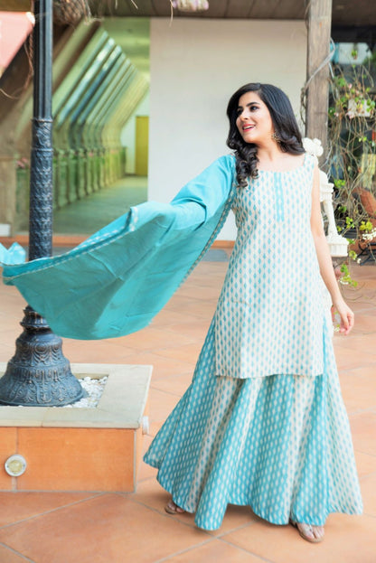 Delight Blue Chanderi Suit Set