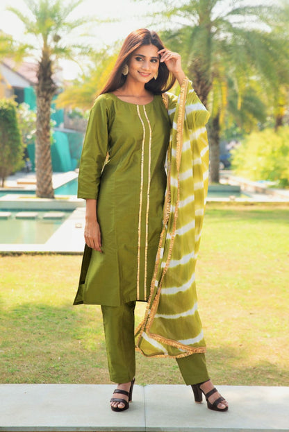 Olive Green Silk Suit Set